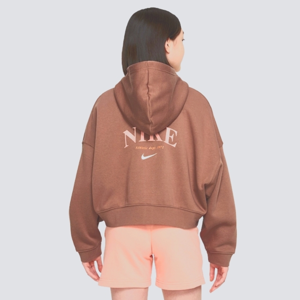 Nike Women's Cocoa Brown Zip-Up Cripped Hoodie Size M Casual Beach Boho - Picture 2 of 10